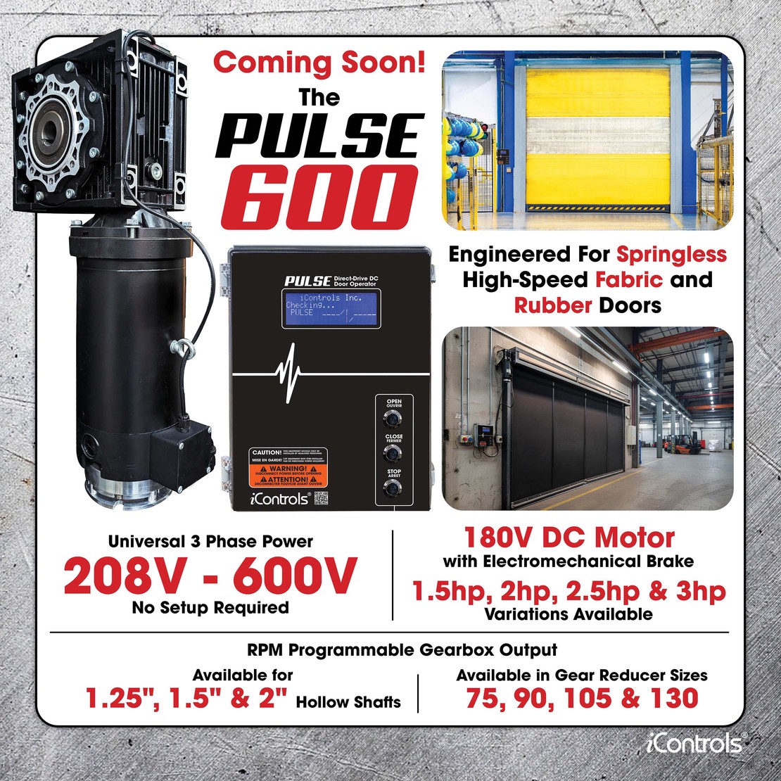 PULSE 600 commercial door operator for high-speed doors — Coming soon